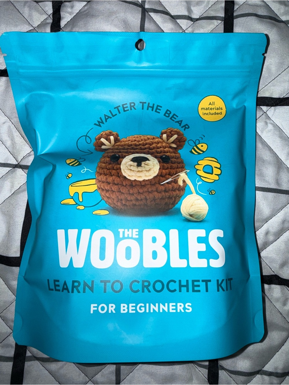 The Woobles Walter the Bear Crochet Kit - Teal Packaging